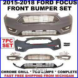 2015 2016 2017 2018 Ford Focus Front Bumper Upper Lower Fog Lamps Chrome Grill