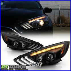 2015-2018 Ford Focus Halogen Type Black LED DRL Sequential Projector Headlights