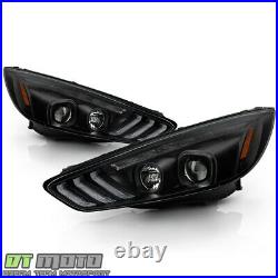 2015-2018 Ford Focus Halogen Type Black LED DRL Sequential Projector Headlights