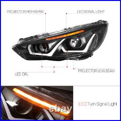 Black Dual U-Bar Light Projector Headlight Amber LED Signal for 15-18 Ford Focus