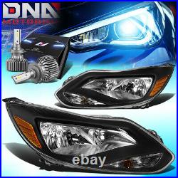 FOR 2012-2014 FORD FOCUS MKIII SIGNAL HEADLIGHT LAMPS WithLED KIT SLIM STYLE BLACK