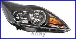 Fits Ford Focus 2008-2012 Black Front Headlight Headlamp Pair Right Left O/s N/s