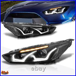 For 15-18 Ford Focus Dual LED DRL Projector Headlight Black Clear Turn Signal