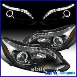 For 2012-2014 Ford Focus LED Strip Projector Headlights With Halo Rim Black