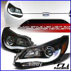 For 2012-2014 Ford Focus Matte Black DRL LED Strip Tube Bar Projector Headlights