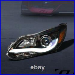 For 2012-2014 Ford Focus Matte Black DRL LED Strip Tube Bar Projector Headlights