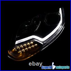 For 2012-2014 Ford Focus Projector Headlights Black with LED Signal Lamps Bar