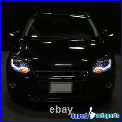 For 2012-2014 Ford Focus Projector Headlights Black with LED Signal Lamps Bar
