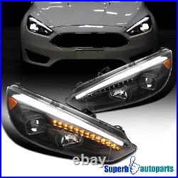 For 2015-2018 Ford Focus Black Projector Headlights Sequential LED Signal Bar