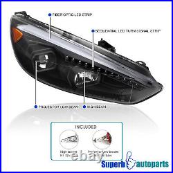 For 2015-2018 Ford Focus Black Projector Headlights Sequential LED Signal Bar