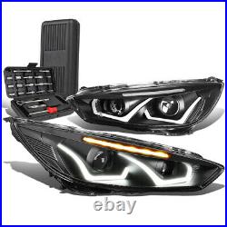 For 2015-2018 Ford Focus Dual LED DRL Projector Headlights+Tool Box Black Clear