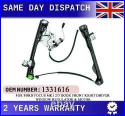 For Ford Focus 1 Front Right Driver Window Regulator & Motor 1998-2009 2/3 Door