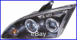 Ford Focus Mk2 (04-08) Black Halo Angel Eye Projector Front Headlights Lights