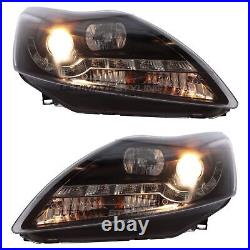 Ford Focus Mk2 Headlights Facelift 2008-2011 LED DRL Black Projector ST Zetec S