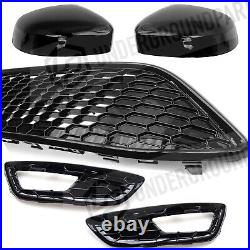 Ford Focus Mk3 Stline All Black Gloss Front Bumper Grilles Wing Mirror Covers