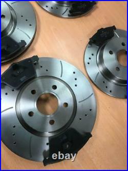 Ford Focus ST225 2.5 Front & Rear Drilled Grooved Brake Discs & Brake Pads