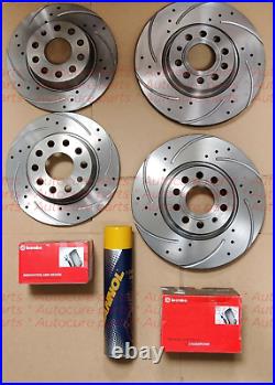 Ford Focus St225 Front & Rear Drilled Grooved Brake Discs + Brembo Pads