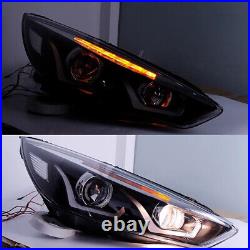 Led Drl For 15-18 Ford Focus Black/clear Signal Projector Headlight Head Lamps