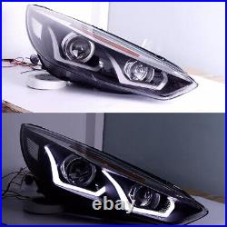 Led Drl For 15-18 Ford Focus Black/clear Signal Projector Headlight Head Lamps