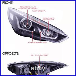 Led Drl For 15-18 Ford Focus Black/clear Signal Projector Headlight Head Lamps