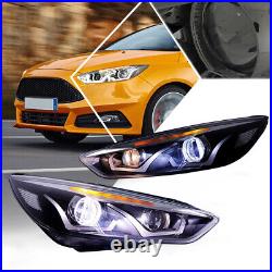 Led Drl For 15-18 Ford Focus Black/clear Signal Projector Headlight Head Lamps