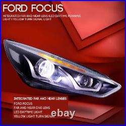 Led Drl For 15-18 Ford Focus Black/clear Signal Projector Headlight Head Lamps