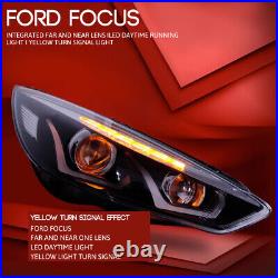 Led Drl For 15-18 Ford Focus Black/clear Signal Projector Headlight Head Lamps