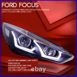 Led Drl For 15-18 Ford Focus Black/clear Signal Projector Headlight Head Lamps