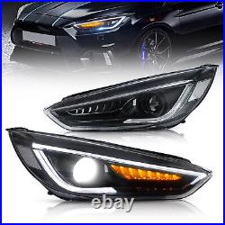 Pair LED Headlights for Ford Focus 2015-2017 Front Lights Sequential Indicators