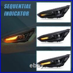 Vland Headlights For 2015-2018 Ford Focus Projector Sequential LED Evil Eye Pair